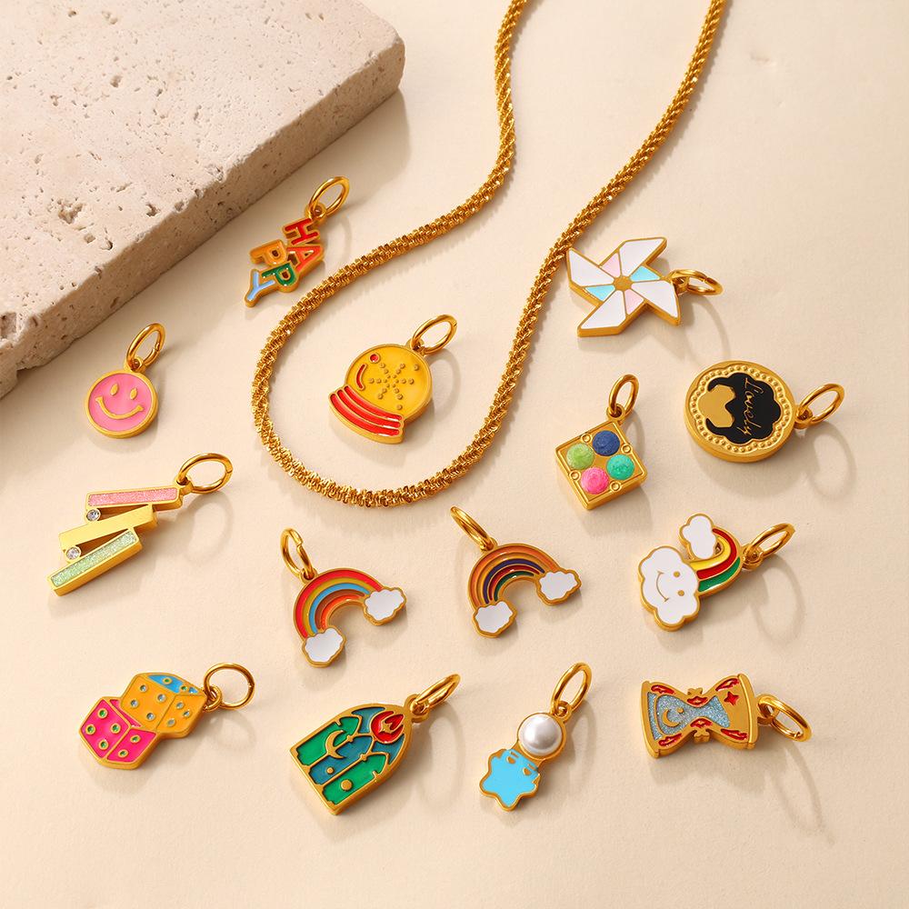 Cute Colorful Oil Dripping Small Pendant Multi-Style Cartoon Pendant Rainbow Smiley Face Love Diy Jewelry Accessories