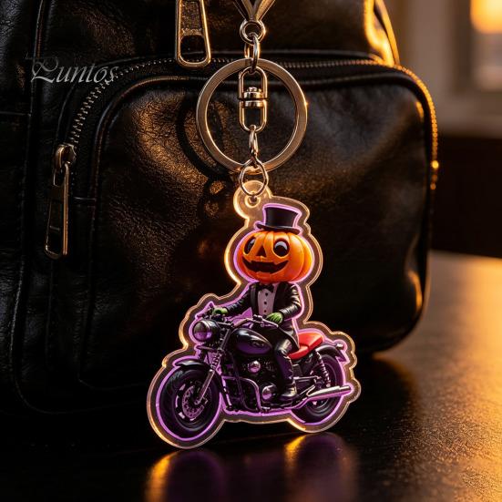 Spooky Bag Accessory Halloween Pumpkin Rider Acrylic Keychain, Motorcycle Man Key Wear Resistant Ornament Ring, Backpacks Handbags Decorative