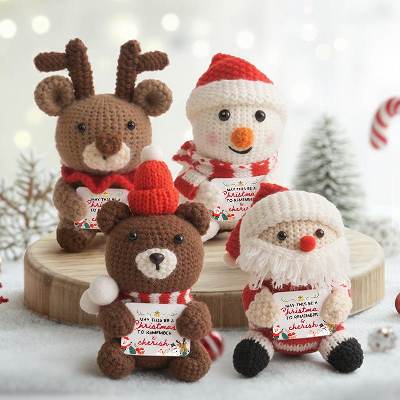 Cute Crochet Positive Energy Santa Dolls,Table Decoration with Card,Pocket Handmade Knitted Dolls Christmas Gift Home Decoration