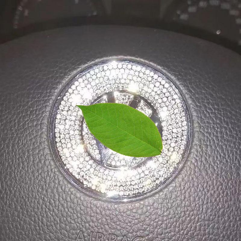 Bling Car Steering Wheel Soft Adhesive Sticker for Volkswagen, Rhinestone Emblem Logo DIY Glitter Women Accessories for VW
