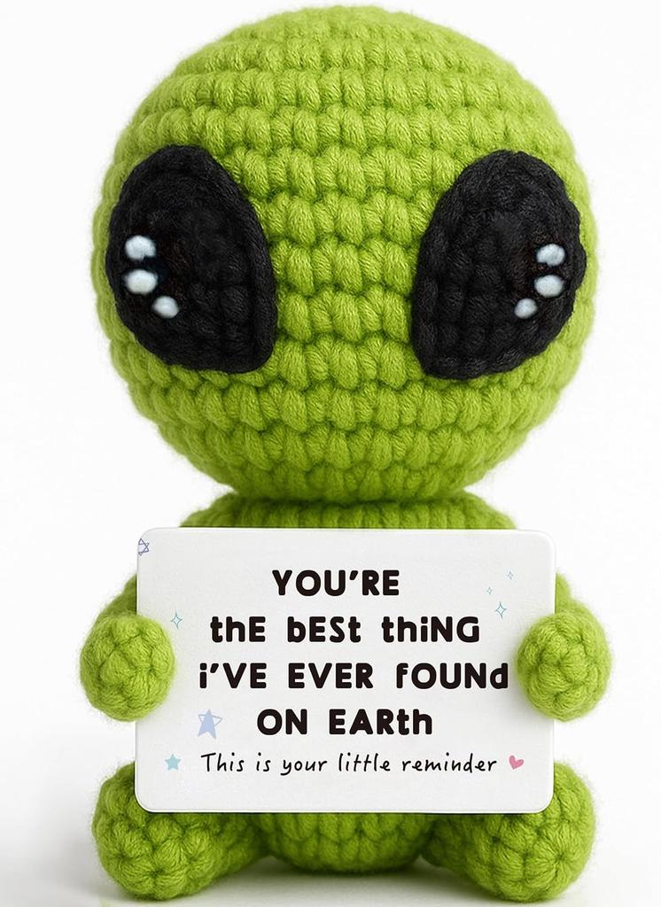 Unique Customize Positive Alien Crochet With Uplifting Card Birthday Graduation Anniversary Gift For Friend Husband Wife Teens