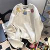 Unisex Oversized Long Sleeve Sweatshirt No Hood Thick Fleece Lined Cotton Blend Letter Print Fall Winter