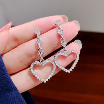 925 Silber Ohrringe mit Herz-Quaste und Zirkonia