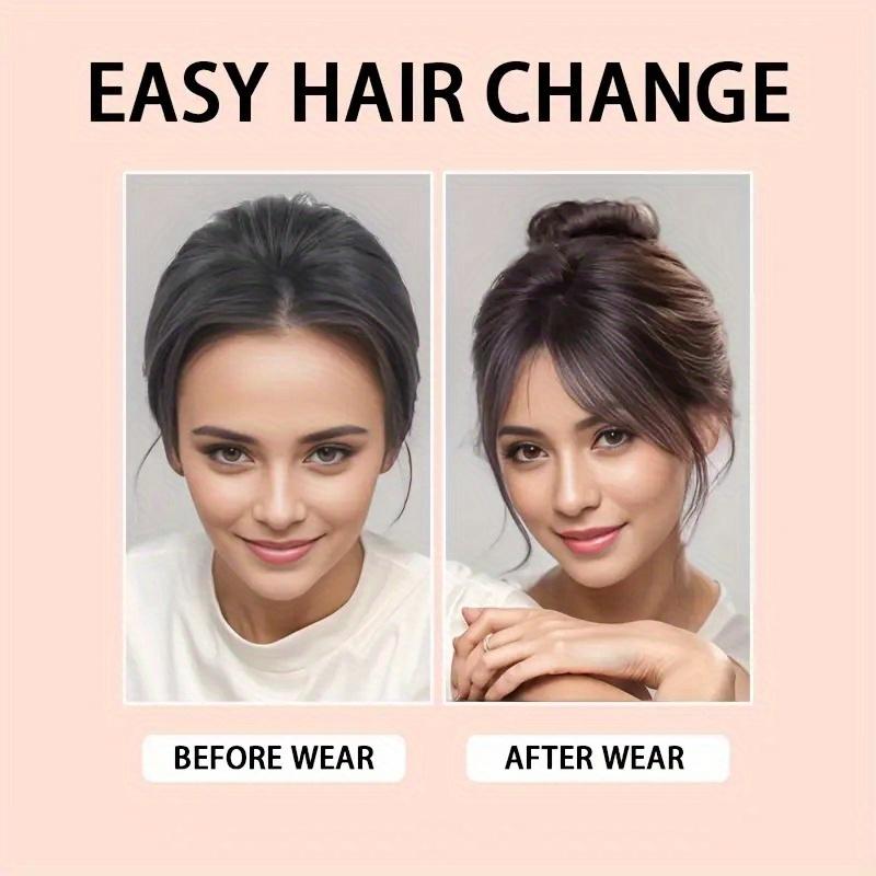 Elegant Straight Synthetic Scissor Bangs Wig For Women Heat Resistant Fiber Hair With Adjustable Snap Mesh Cap