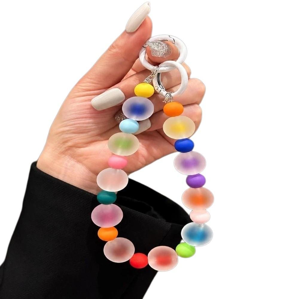 Frosted Skin-like Beaded Keychain Pendant Anti-lost Phone Charms  For Women Girls