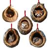 5Pcs Christmas Animal Ornaments 2D Acrylic Cute Wildlife Pendant Raccoon Owl Squirrel Hedgehog Bird