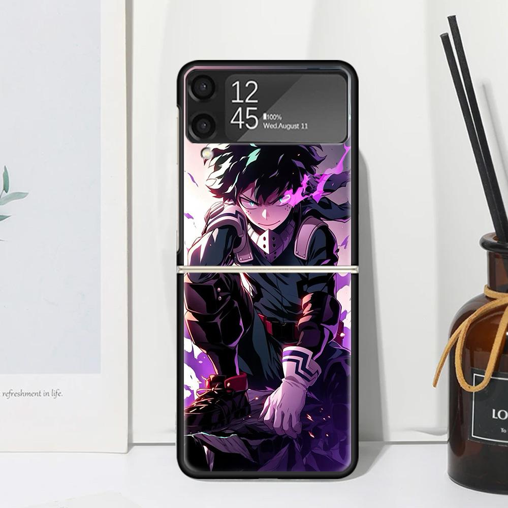 Midoriya Izuku Deku MHA My Hero Phone Case Cover for Samsung Galaxy Z Flip 7 6 5 4 3 5G Flip3 Flip4 Flip5 ZFlip6 ZFlip7 Black Fu