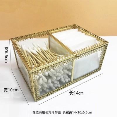 Metal Glass Jewelry Box Rectangular Storage Boxes 3 Grids Organizer Makeup Tool Storage Organizer Cotton Swab Box Cosmetic Boxes