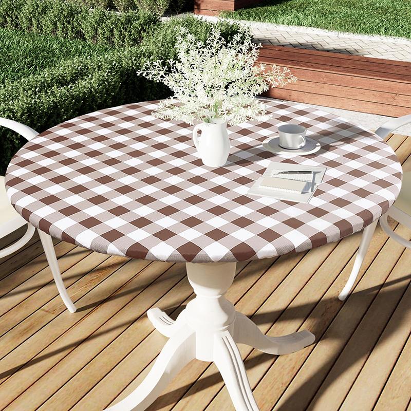 Homaxy New Round Tablecloth 1 PCS PEVA Material Wipeable Flannel Backed Vinyl Tablecloths Waterproof Elastic Fitted Table Covers