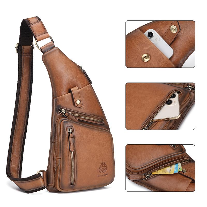 Genuine Leather Crossbody Bag for Men, Retro and High-end Style. Men's Front Crossbody Bag Made of Cowhide