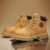 Yellow High-Top Genuine Leather Boots - Men's/Women's Thick Sole Martin & Motorcycle Style, Height-Increasing, Versatile Design