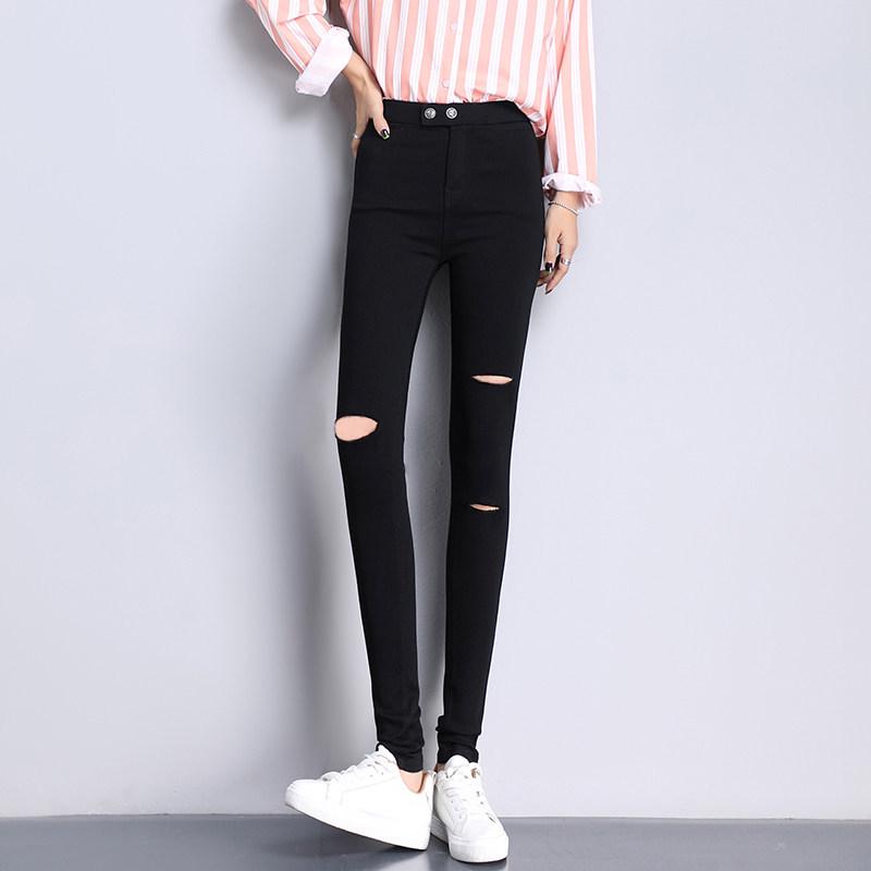 

Women s Black Ripped Skinny Summer Stretch Pants, 2025 Collection. M (96-105 jin)