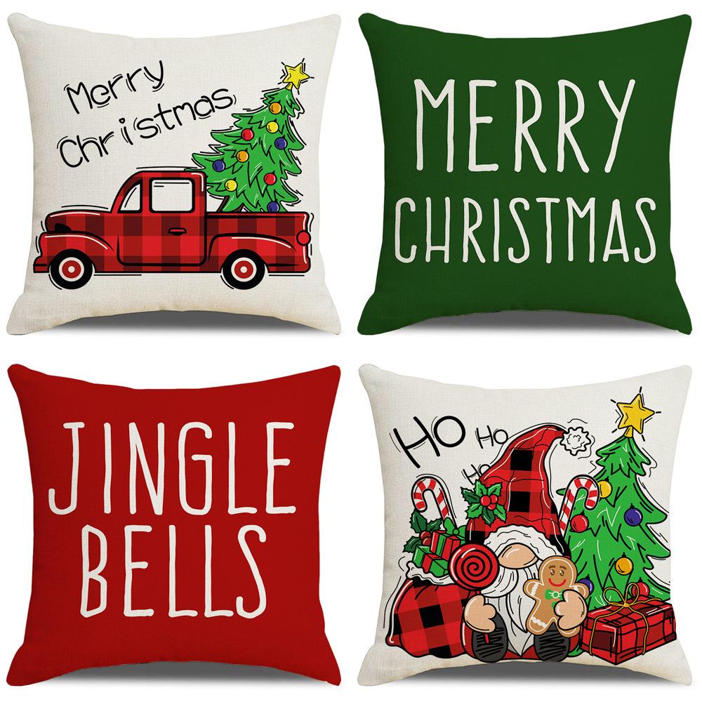 New Home Christmas Pillow Cover Linen Print Santa Claus Living Room Sofa Cushion Bedroom Cushion