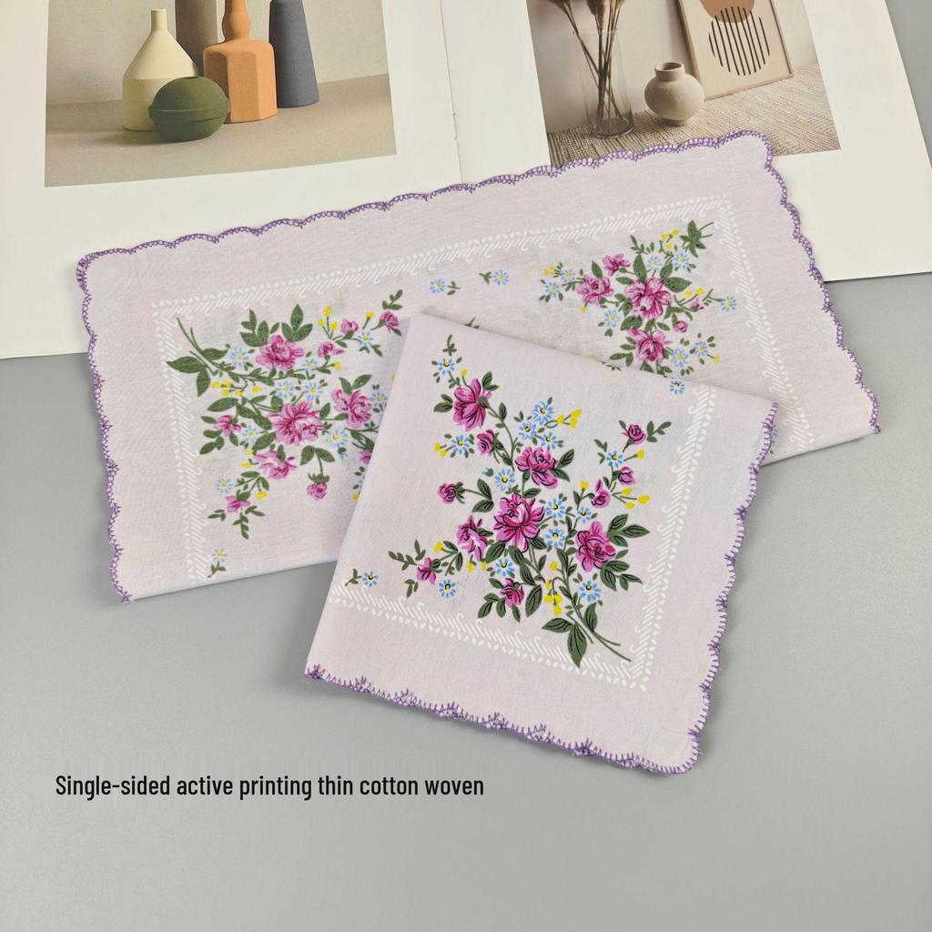 Set of 3 Women's 100% Cotton Printed Handkerchiefs - 29cm, High Density, Straight Edge Design