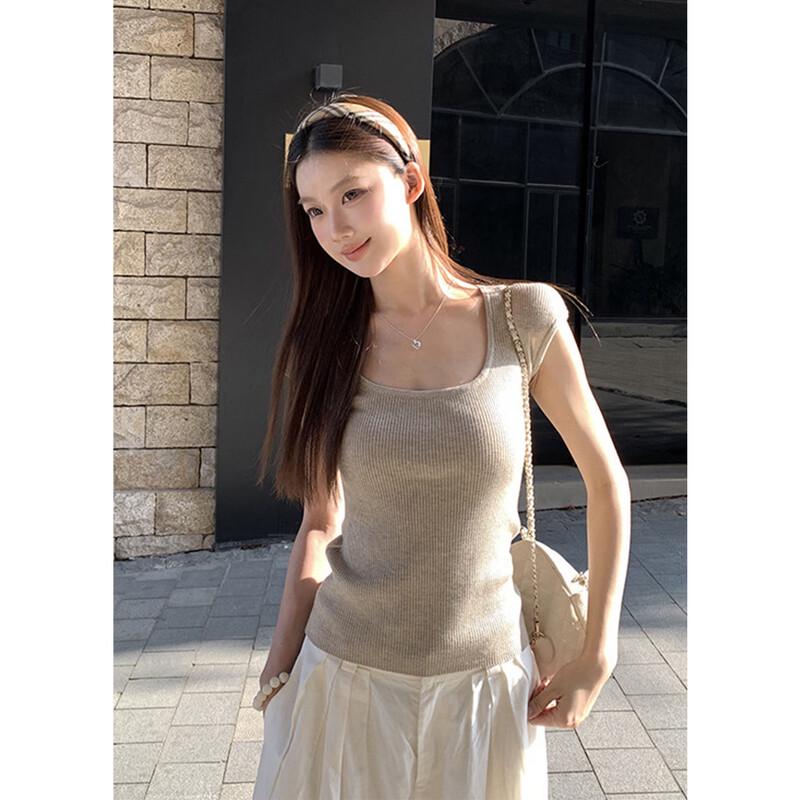 JK&JS Women s U-Neck Knit Short Sleeve T-Shirt One Size