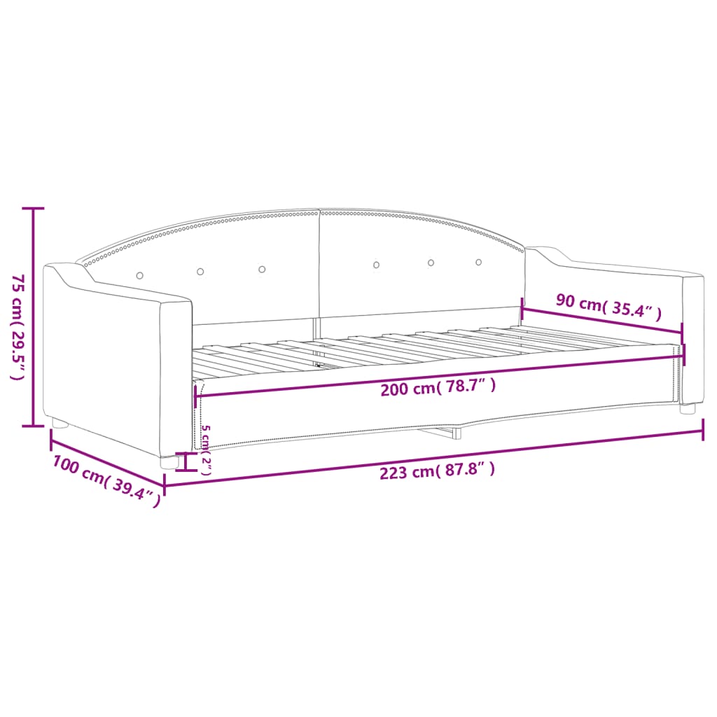 Daybed Black 90x200 Cm Fabric