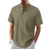 Cotton Linen Shirts for Men Solid Color Short Sleeves Henley Collar Loose Shirt Holiday Hawaiian Beach Casual Wear Comfy Fashion Menswear