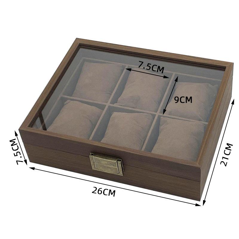 Retro Black Walnut 6-Piece Watch Storage Box with Silk Cotton Pillow