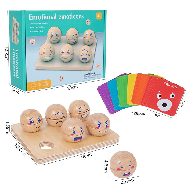 Wooden Emotion Block Ball 3D Puzzles Montessori Toys Expression Matching Games Fine Motor Training Educational Toys Board Game