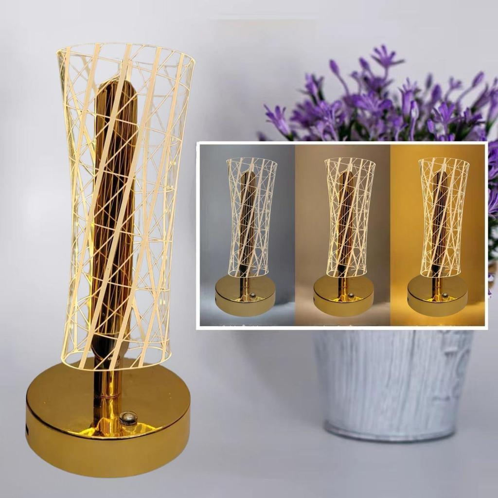 3D Acrylic LED Night Lamp with Gold Base – Starry Sky Waist Design, Touch Control Cordless Decorative Table Light for Bedroom, Living Room