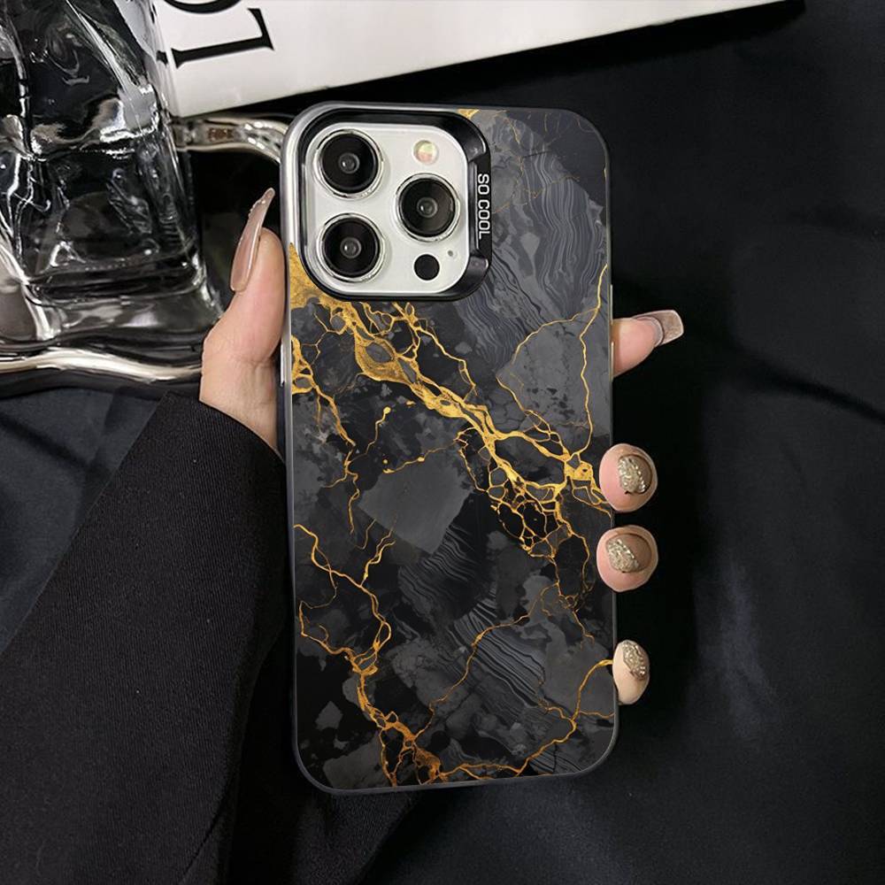 Watercolor Marble Silver Plated Inside Phone Case For iPhone 17 16 15 14 11 12 13 Pro Max Plus X XR XS Max Colored