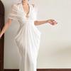 French Celebrity Daughter Wind Pleated Off-the-shoulder Neck Dress, High-end Women's Summer Slim-fit Backless Hip-wrapped Dress