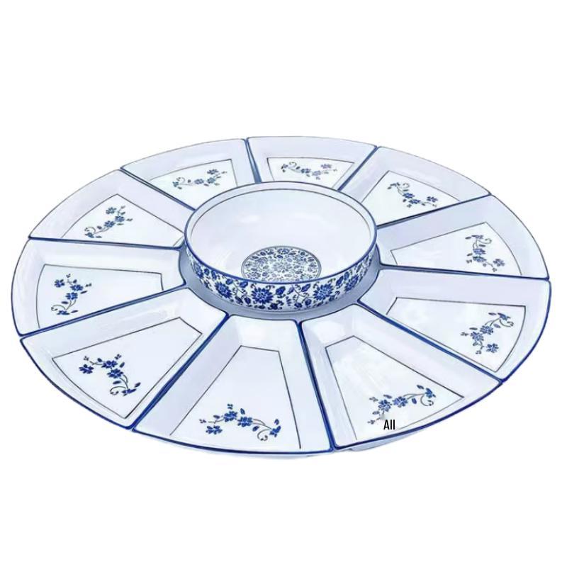 Naijiang Blue & White Porcelain Fan-Shaped Dinnerware Set