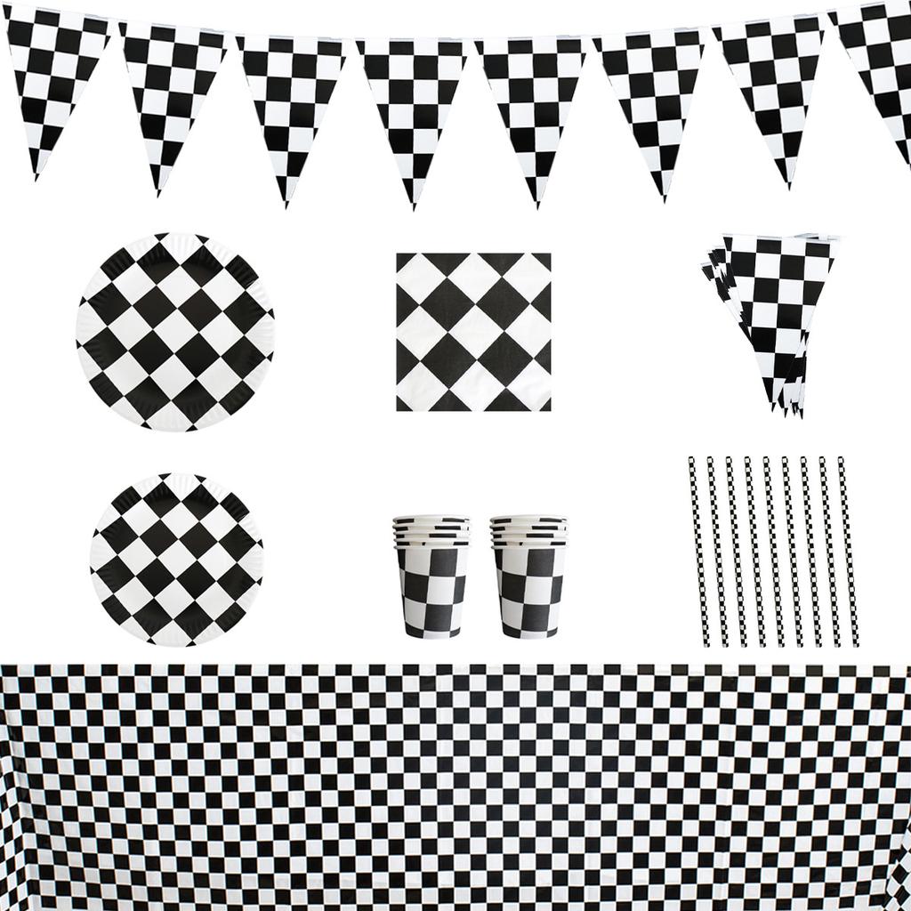 Czarne i Białe Artykuły Imprezowe Jednorazowa Zastawa Stołowa Talerzyki Papierowe Kubeczki Papierowe Ręczniki Papierowe Dekoracja na Przyjęcie Urodzinowe Dziewczynki