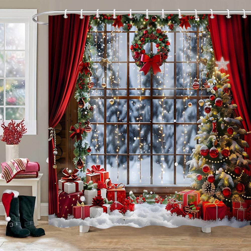 Decor de Crăciun Perdea de Duș Scenă de Iarnă cu Zăpadă Brad de Crăciun Cadouri de Crăciun Perdele de Duș din Poliester Decor Baie
