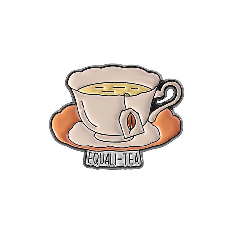 Cartoon Comedy Animation Enamel Pin Cute Cat Crocodile Equali-tea Spread Positivitea Brooch Lapel Badge Jewelry Gift for Friends
