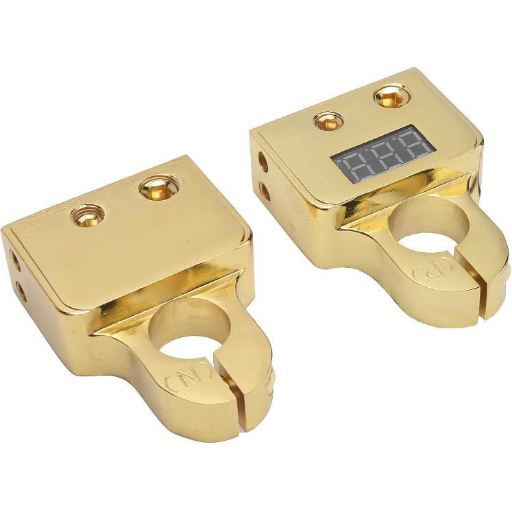 Autobatterie-Polklemmen-Set mit Digitalvoltmeter Standard 0/4/8/10 AWG-Lehre A (Gold)