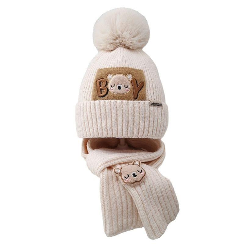 Cappello e Sciarpa Caldi Invernali Cappello e Sciarpa per Bambini Cappello-Sciarpa Ispessito Cappello Berretto Elastico con Pompon per Bambini 1-6 Anni