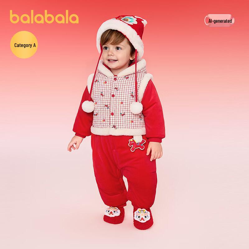 Balabala Kids' Fake Two-Piece Hooded Jumpsuit