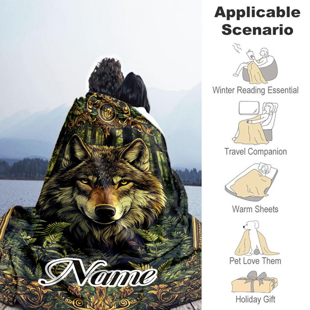 Wolf Forest Personalized Text Blanket Multi-purpose Customizable Blanket Soft Warm Cozy Throw For Office Chair Seaside Sofa Bedding All-Season Use