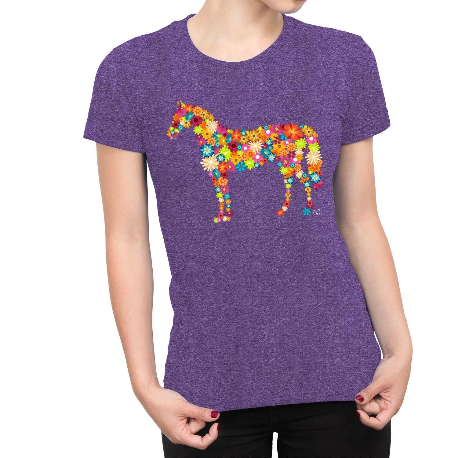 1Tee Womens Horse Silhouette Floral T-Shirt XS