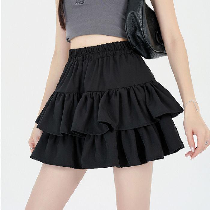 White Ruffle Puff Dress - Women's Summer Ballet Style Short High Waist A-Line Skirt