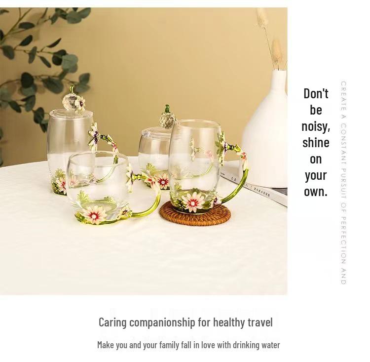 Chrysanthemum Enamel Glass Tea Cup - Lead-Free Crystal Coffee Cup Gift