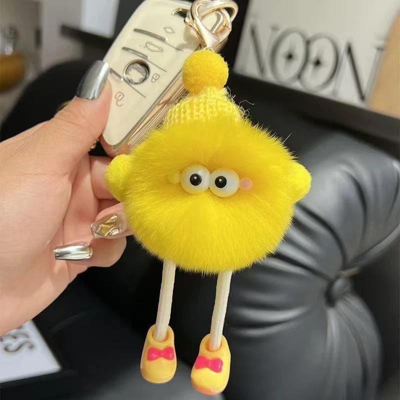 Adorable Elf Monster Fluffy Keychain Warm Knitted Hat Long Leg Pom Pom Doll Pendant Car Key Accessory for Driver Gifts
