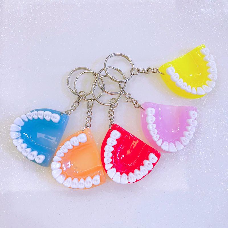 Denture Keychain & Earrings Set: Creative Resin Denture with Charms - Unique Gift Idea