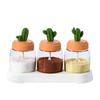 Kitchen Seasoning Jar Set Cactus Shape Lid Glass Bottle Good Sealing Spice Container with Bottom Tray 3Pcs