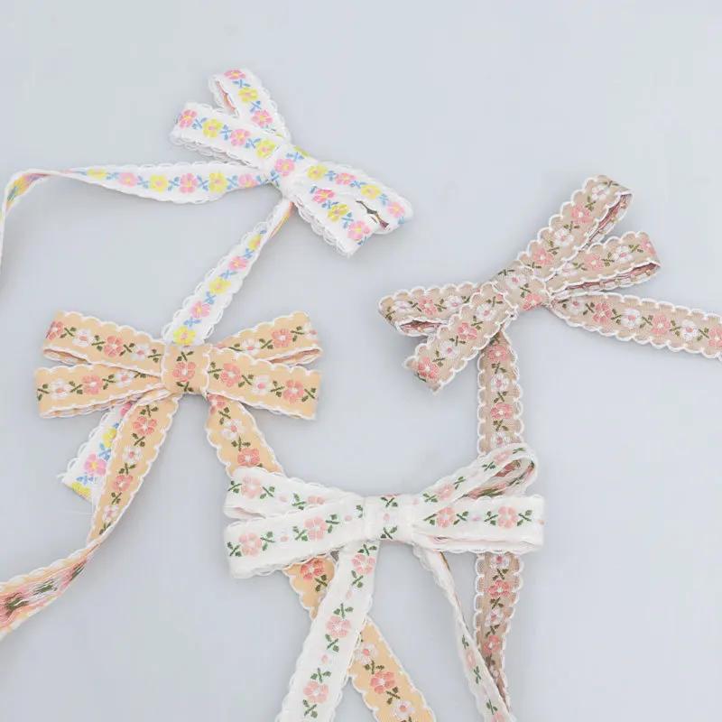 Beautiful Colorful Flower Ribbons 9m*1cm Embroidery Flower Polyester Ribbon DIY Hairpin Bowknot Accessories