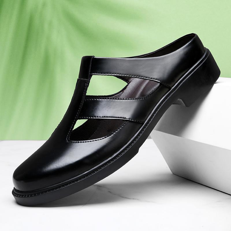 

Fashion Luxury Handmade Men s Slippers Mens Slip on Walking Shoes Flats Genuine Leather Male Half Shoes Casual Designer Mules Shoes 38 чёрный