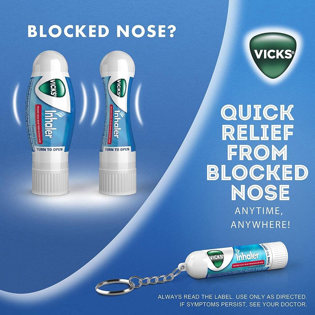 Vicks Inhaler, Portable Nasal Inhaler, Non-Medicated, Soothing Vapors To Breathe Easy, Menthol Scent, 2 Inhalers