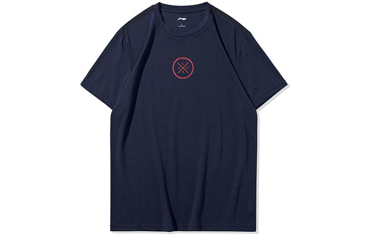 Li Ning Wade Collection T Shirts Men s Ink Blue Crew Neck Moderate Straight Fit ATSR371-1 S