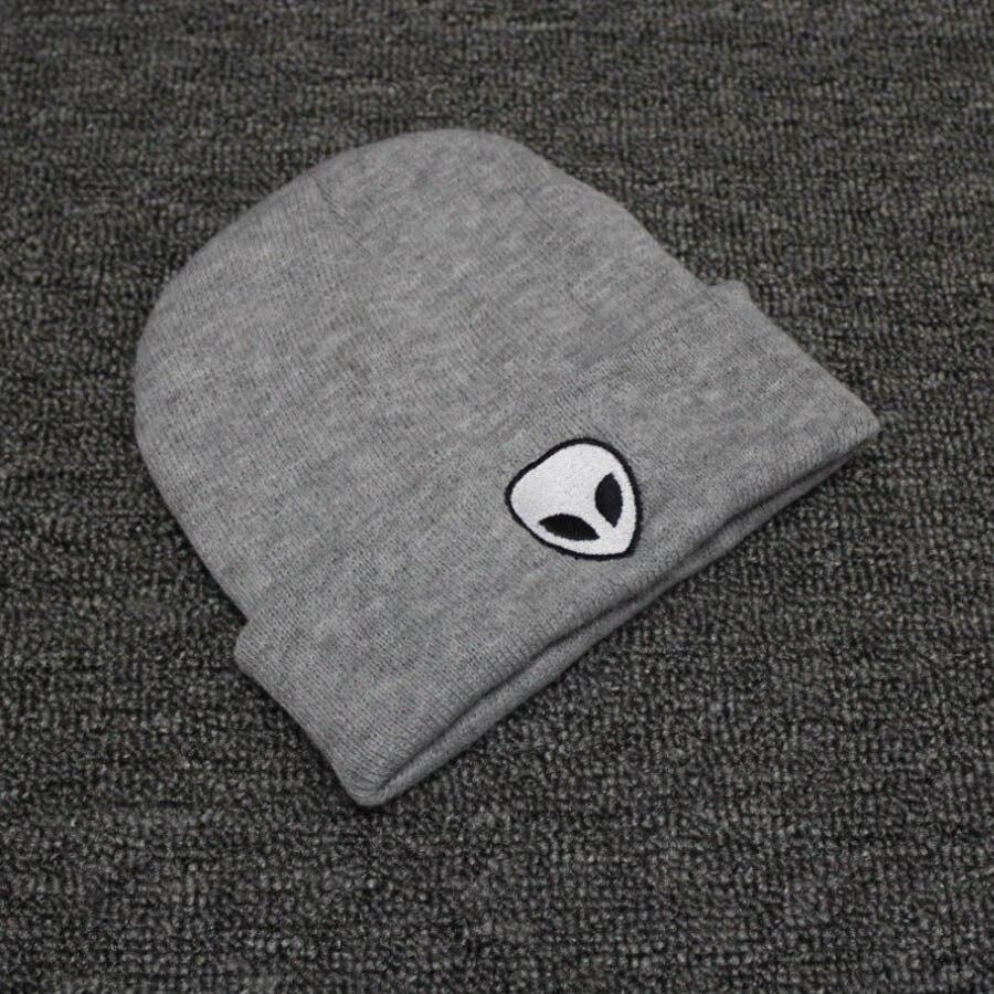 

Осенне-зимняя шапка вязаная шерстяная женская однотонная шапка с инопланетным узором мягкая шапка для мужчин и женщин шапки серый