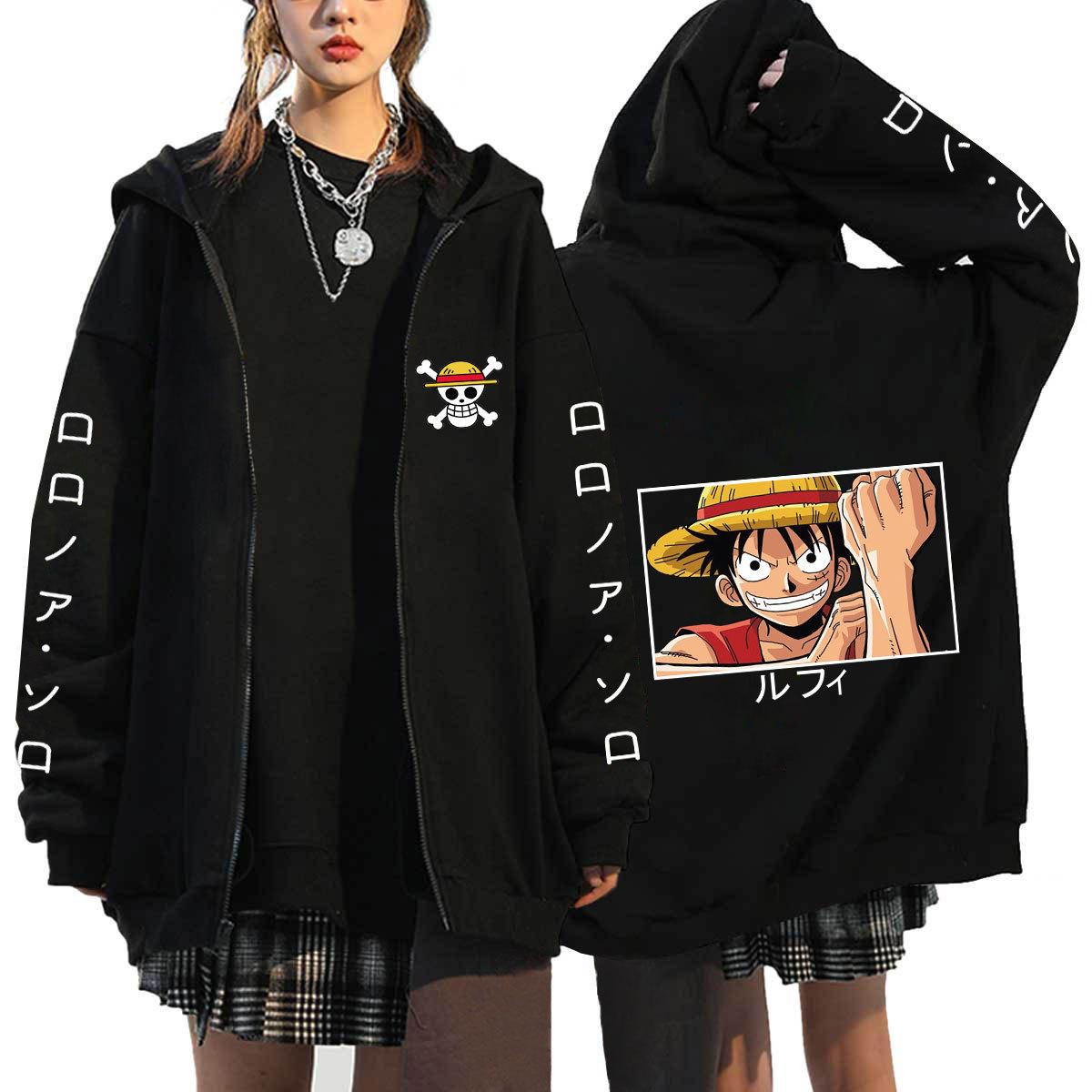 

ONE PIECE Японське Аніме Луффі Чоппер Толстовки з Блискавкою Жіночі Чоловічі Мультяшні Куртки Толстовка Унісекс Вуличний Одяг Осінні Пальта Топи Кардиган L чорний