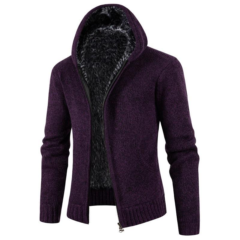 Winter Men's Fleece Thickened Zipper Knitted Fashion Plus Velvet Thick Zipper Sweater Jacket