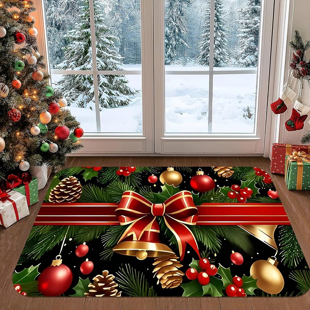 Merry Christmas Door Mat Snowflake Pine Cone Print Floor Mat Winter Xmas Paw Pattern Rug Holiday Entryway Indoor Home Decor