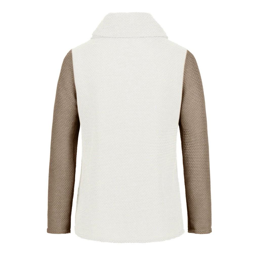 Women Winter Patchwork Knitted Buttons Long Sleeve Regular Blouse Sweatshirt