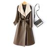 Womens Mid-Length PU Leather Trench Coat Over Knee Fall Winter Outerwear Elegant Office Style Plus Size